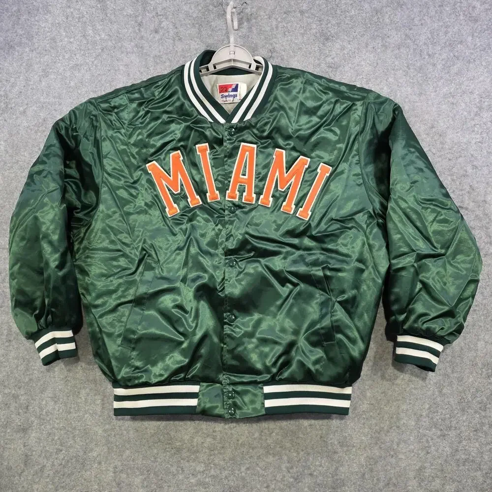 Vintage Miami Hurricanes‎ Jacket Mens XL Green NCAA Football Swingster Satin USA